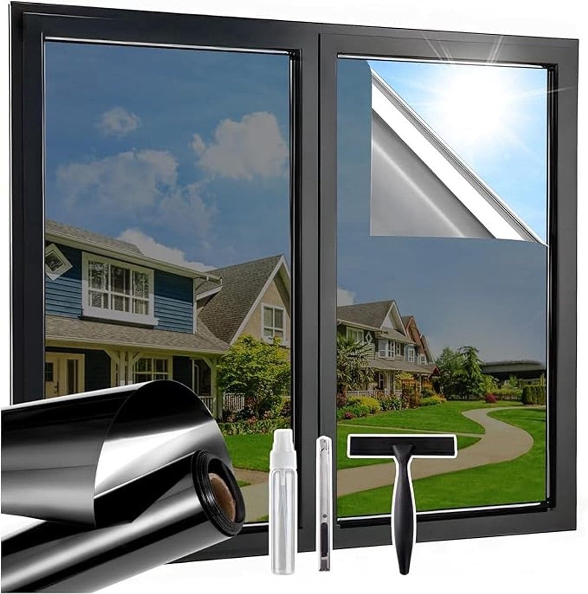 Zonwerende raamfolie met spiegeleffect voor privacy en hittebescherming