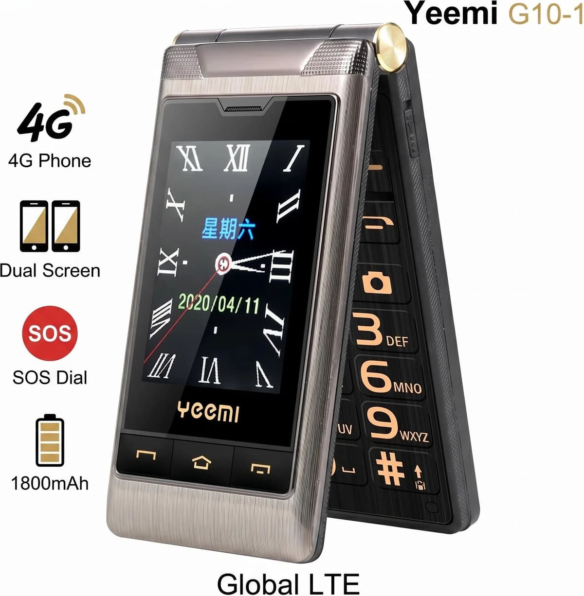 PHONEMAX YEEMI G10-1 LTE 4G Flip Mobile Phone 2.8'' Screen Dual SIM Card FM Mp3 Mp4 Bluetooth Big Keyboard 1800mAh Torch CellPhone SOS