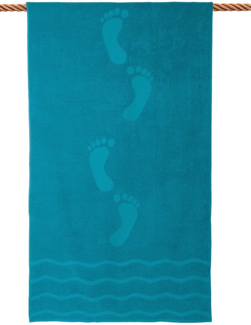 Strandtuch WEWO FASHION "9526", blau (capri), B:100cm L:180cm, Frottier, Frottier, Handtücher, Strandtuch, Rückseite nahezu glatt capri B/L: 100cmx180cm, 1 Stk., Wellen, Frottier