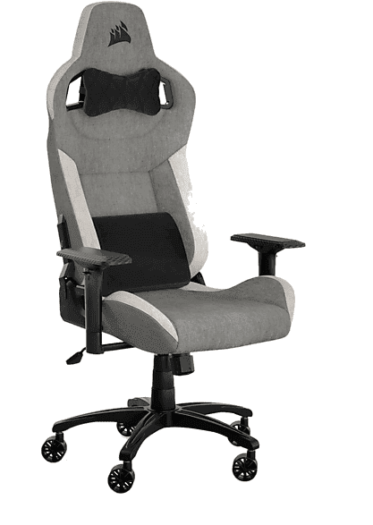 Silla gaming - Corsair T3 RUSH Fabric (2023), 4D(ajustable en altura, anchura y profundidad, también se puede girar), Hasta 120kg, Gris carbón/Blanco