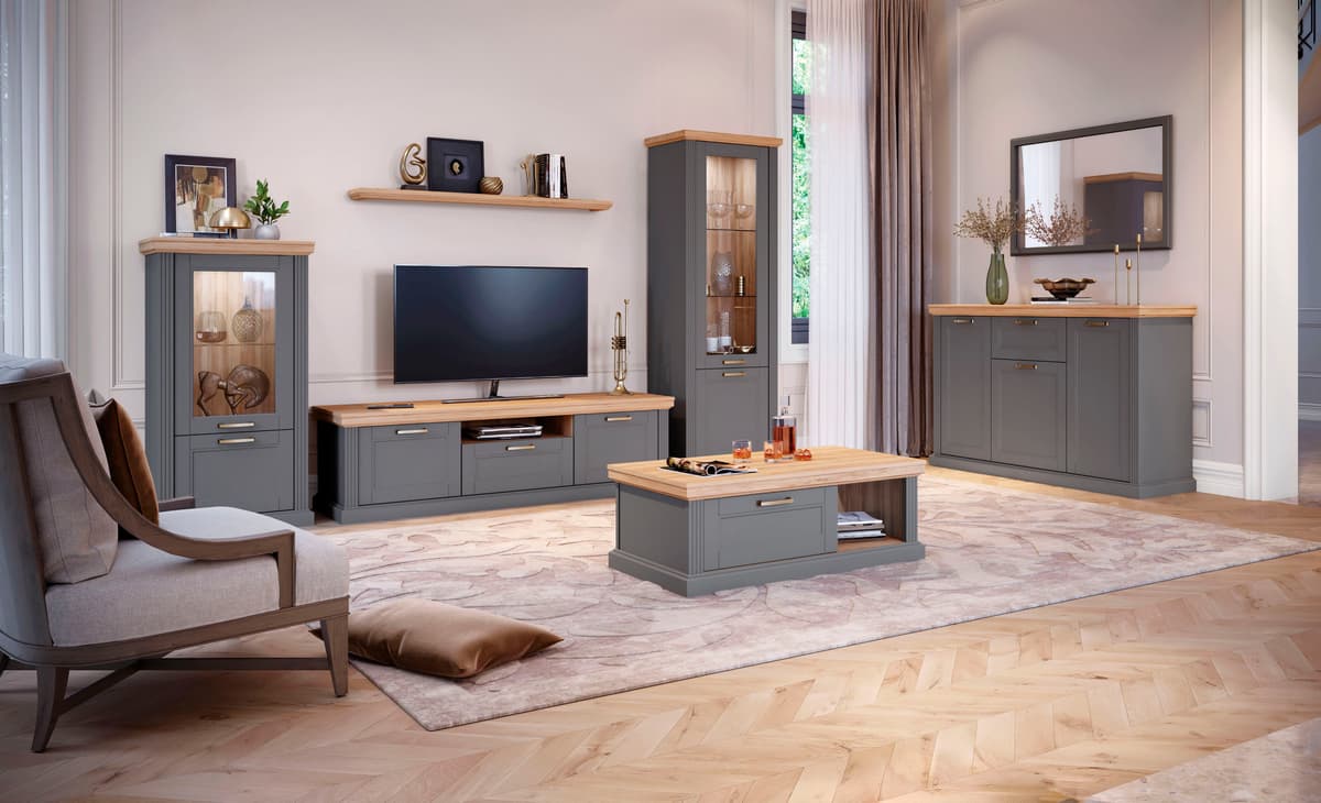 TV-Board GOODPRODUCT "Tara", grau (graphit matt, pacific walnut), B:177cm H:52cm T:54cm, Holzwerkstoff, MDF, Sideboards, TV-Board, Fernsehtisch, UV-Lack für hohe Farbbrillianz, mit Soft-Close-Funktion graphit matt, pacific walnut B/H/T: 177cm x 52cm x 54c