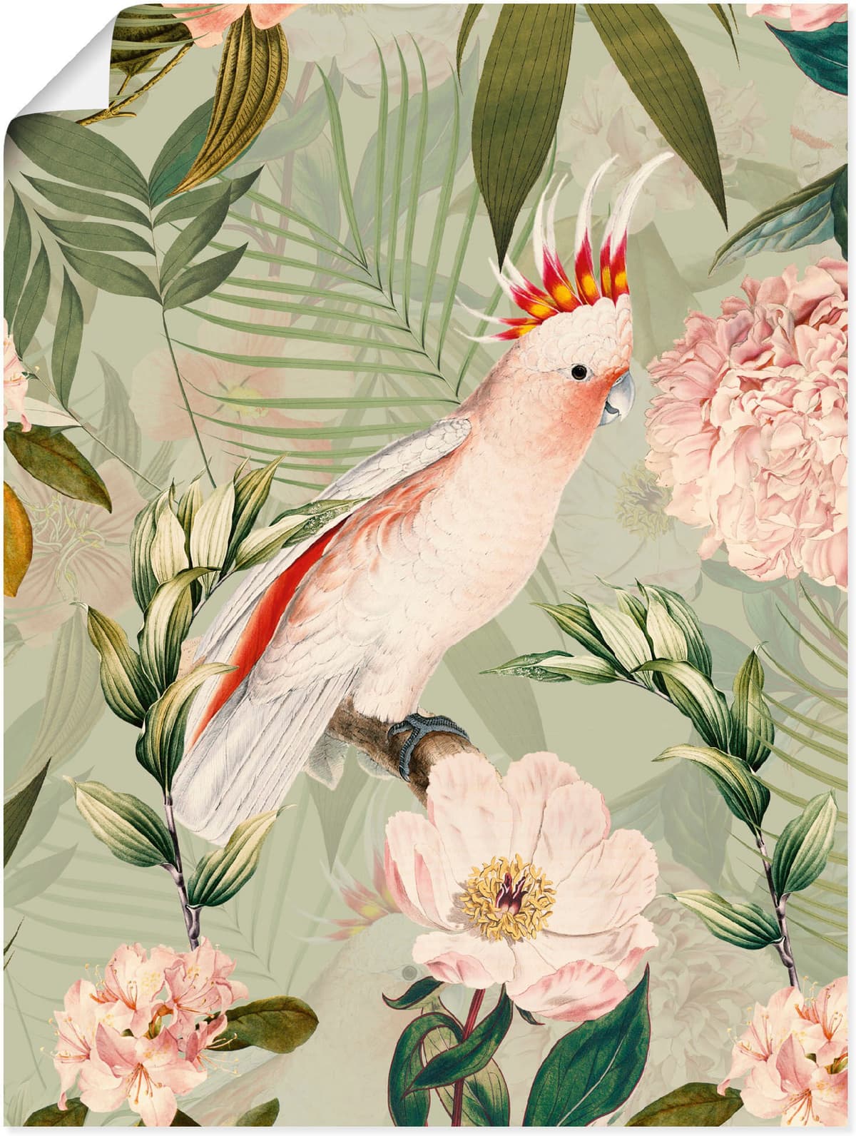 Wandbild ARTLAND "Vintage Papagei", grün (farbe bild(er): grün), B:90cm H:120cm, Bilder, Wandbild, als Leinwandbild, Poster in verschied. Grössen farbe bild(er): grün B/H/T: 90cm x 120cm, Poster Vogelbilder Hochformat, 1 Stk.