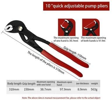 Uplifted Goods Multifunction Automatic Water Pump Pliers 12in