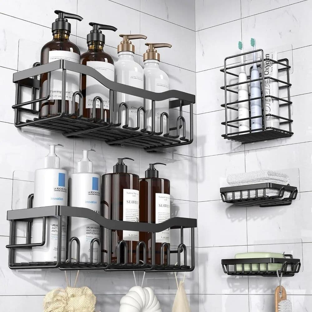 NONE 4 Pack Adhesive Shower Caddy Rustproof Stainless Steel Large Capacity No Drilling Organizer Shelves for Bathroom Storage
