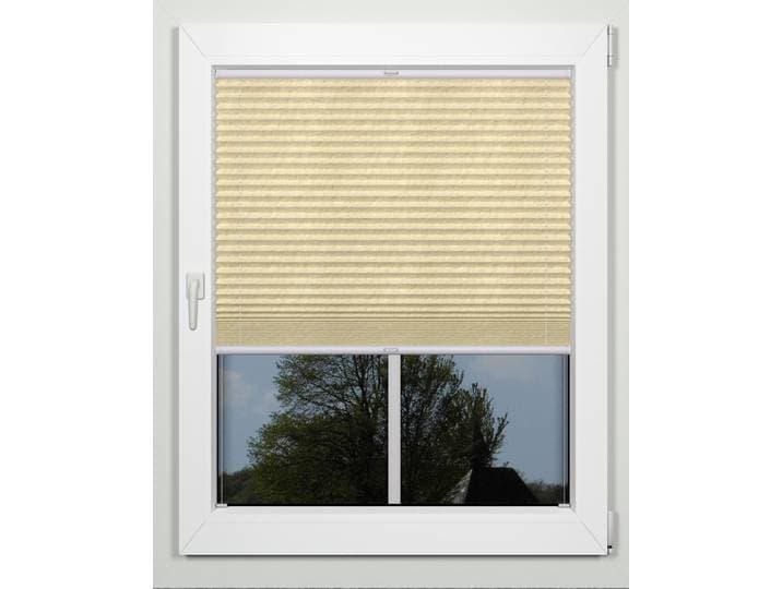 Plissee INDEKO advanced, mit bohren, Crushed-Optik , beige (sand, weiß), B:73cm H:220cm, Obermaterial: 94% Polyester, 6% sonstige Fasern, Plissees, Plissee, Crushed-Optik, nach Maß