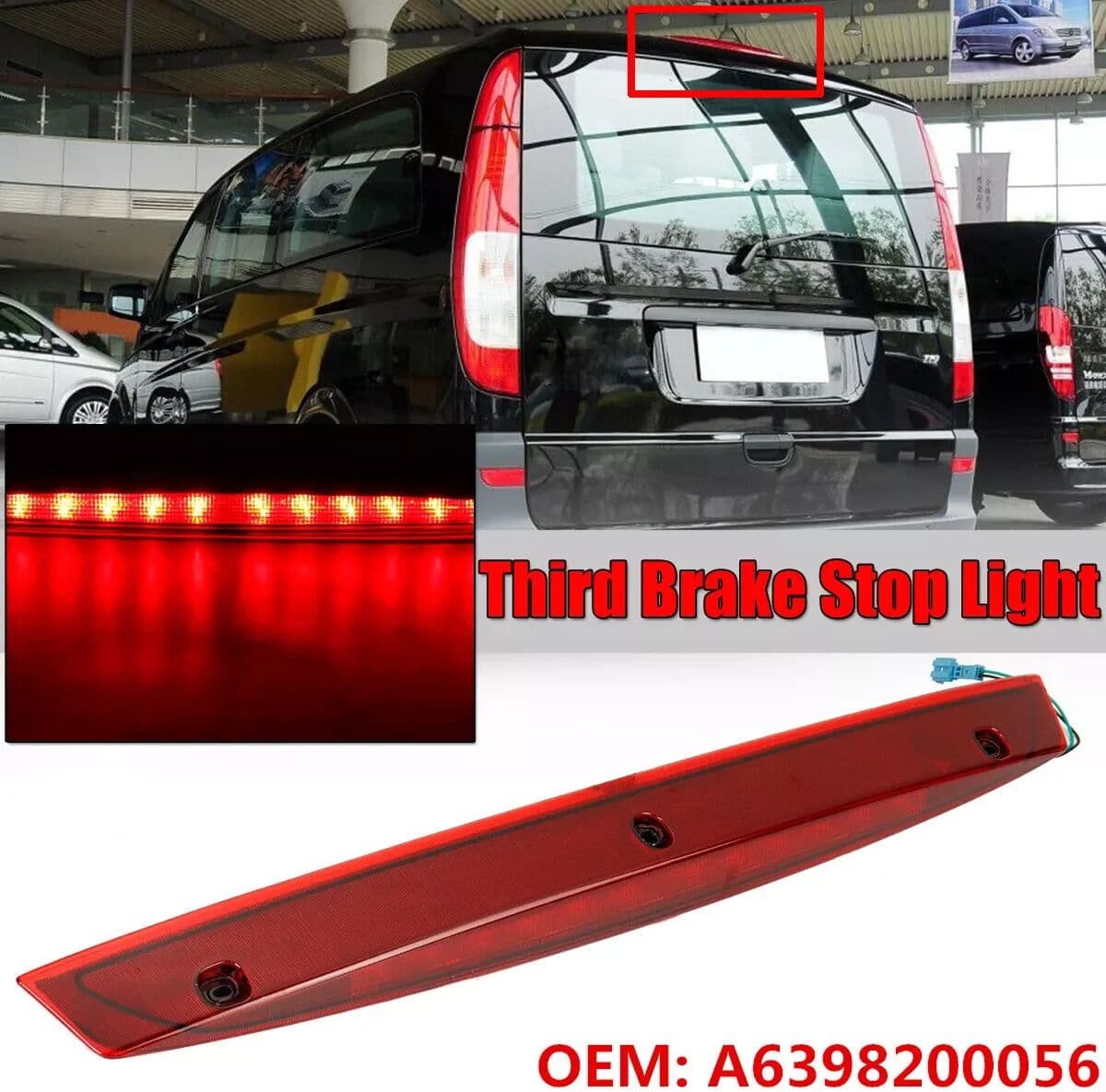 NONE Car High Rear Brake Lamp For Mercedes Benz Vito Viano W639 Rear Bumper High Mount Taillight 3RD Stop Light 12LED A6398200056