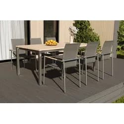 OUTFLEXX Garten-Essgruppe mit 6 Sesseln, silber/anthrazit, Edelstahl/Textilene, stapelbar, schmutzabweisend, pflegeleicht