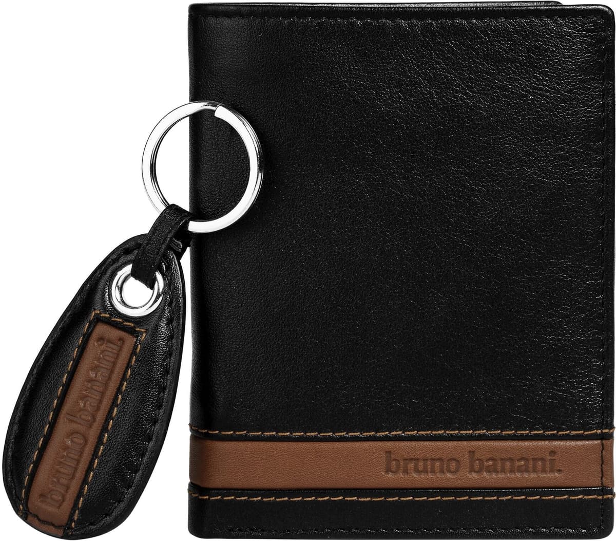 Geldbörse BRUNO BANANI "BRUNO BANANI Herren, Damen SCHLÜSSELANHÄNGER SET echt Leder", Herren, schwarz, Leder, Kleinlederwaren, echt Leder