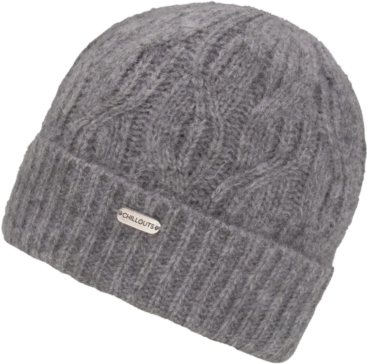 Beanie CHILLOUTS "Akina Hat", Damen, grau, Materialmix, Zopfmuster, unifarben, Mützen Beanie, mit Zopfmuster, formbeständig, natürliche Wärmeisolierung grau Einheitsgröße