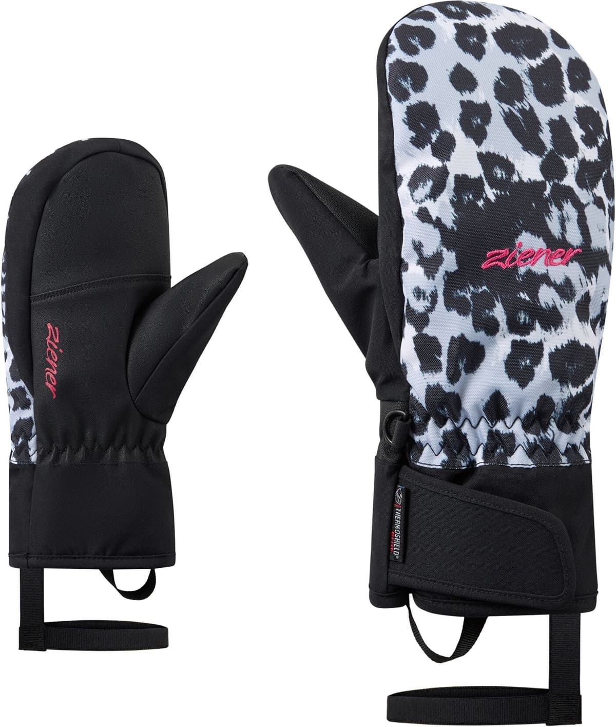 Fäustlinge ZIENER "LAXIA-Z AQUASHIELD PrimaLoft MÄDCHEN", Jungen, Gr. 3, schwarz-weiß (schwarz), Materialmix, Handschuhe Fäustlinge, wasser-u. winddicht, atmungsaktiv, extra warm durch PrimaLoft