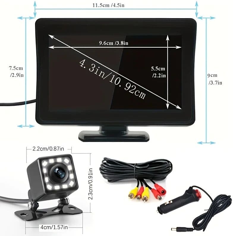 Bileeko 10.92cm HD Monitor Backup Camera System with License Plate Backup Reverse Camera,Plug & Play 12LED Night Vision Rear View Camera