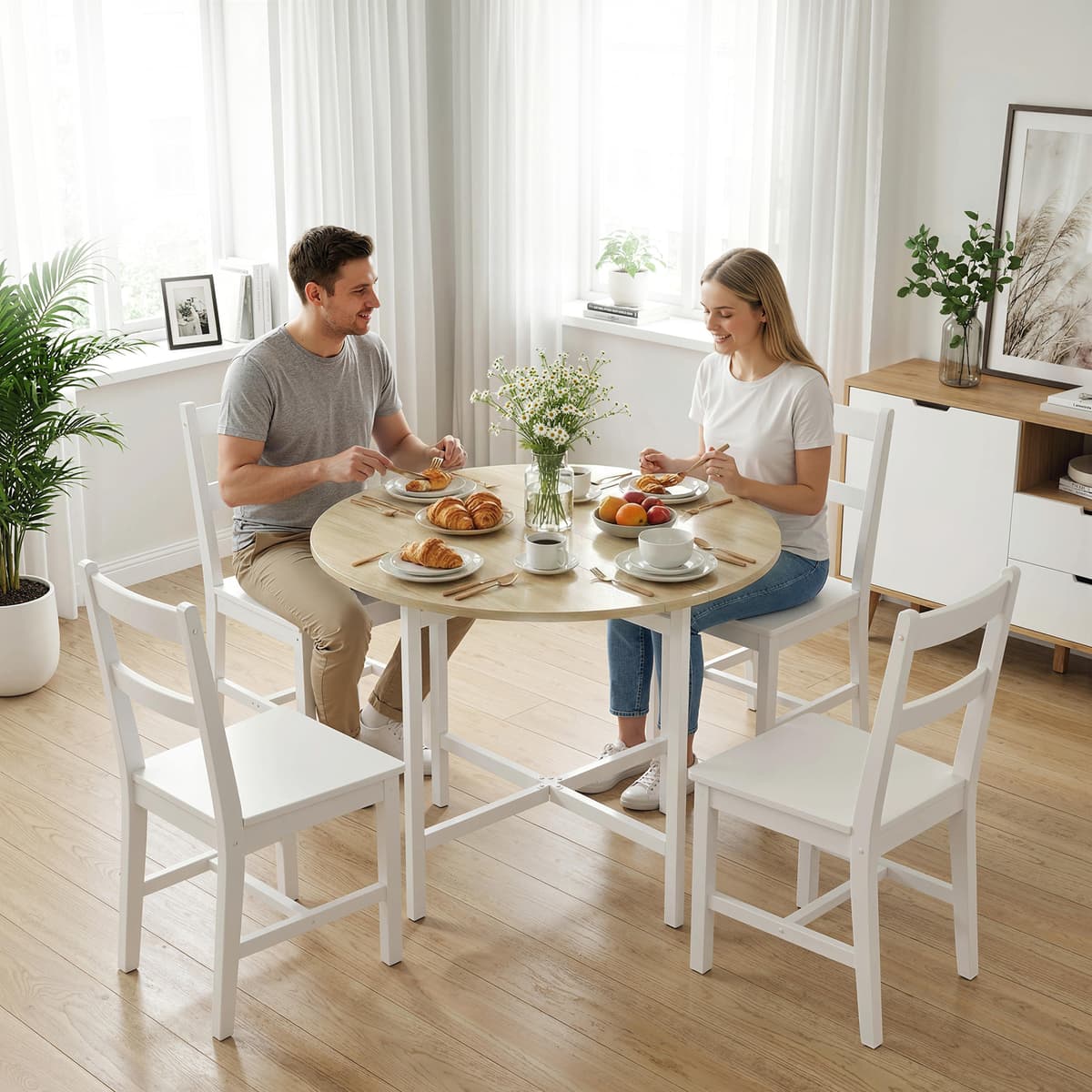 Homcom Tavolo pieghevole da pranzo con struttura in acciaio per 2-4 persone, 80x80x76 cm, Legno naturale   Aosom Italy