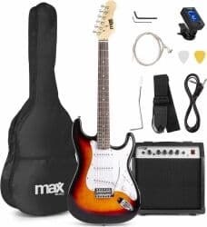 El-Guitar pakke med 40W guitar-forstærker, taske, digital-tuner, rem og kabler,