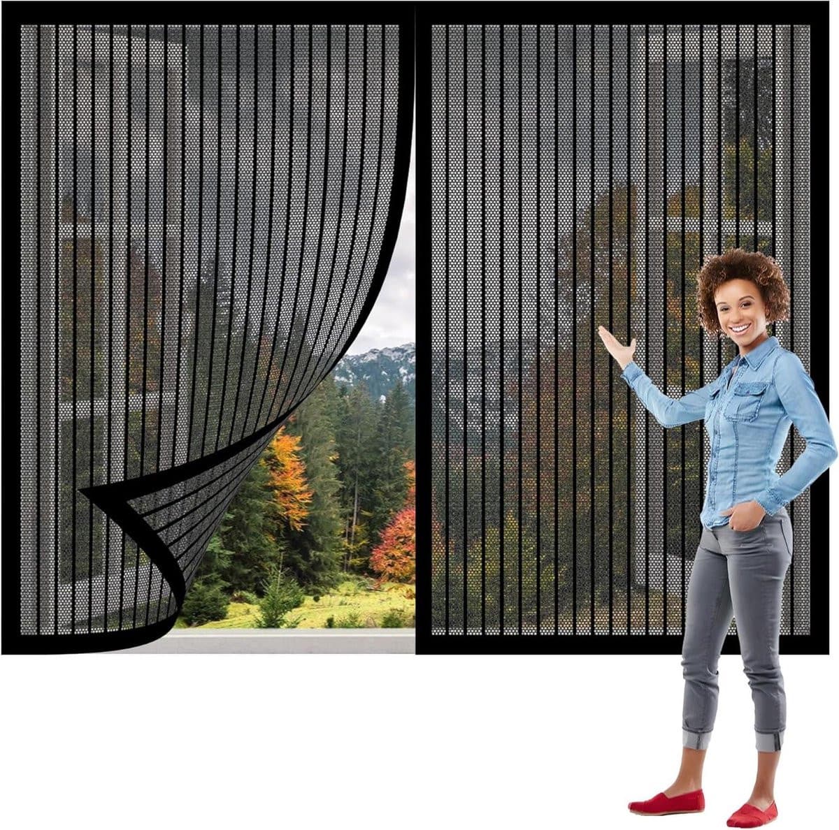 Magnetisch hor voor ramen en deuren, zwart, 179 x 181 cm