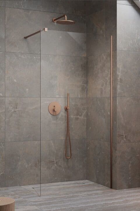 Radaway Modo New Brushed Cooper II kabina Walk-in 100-140×200-230 szczotkowana miedź/szkło przejrzyste 389906-93-01