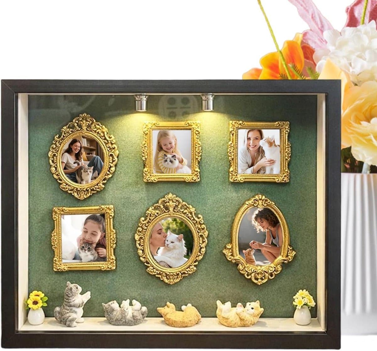 Mini Museum Fotolijst Silhouette Box Decoratie met Handgemaakte Kat Sculptuur - Zwart - B/D/H: 26,7 x 21,7 x 3,7 cm