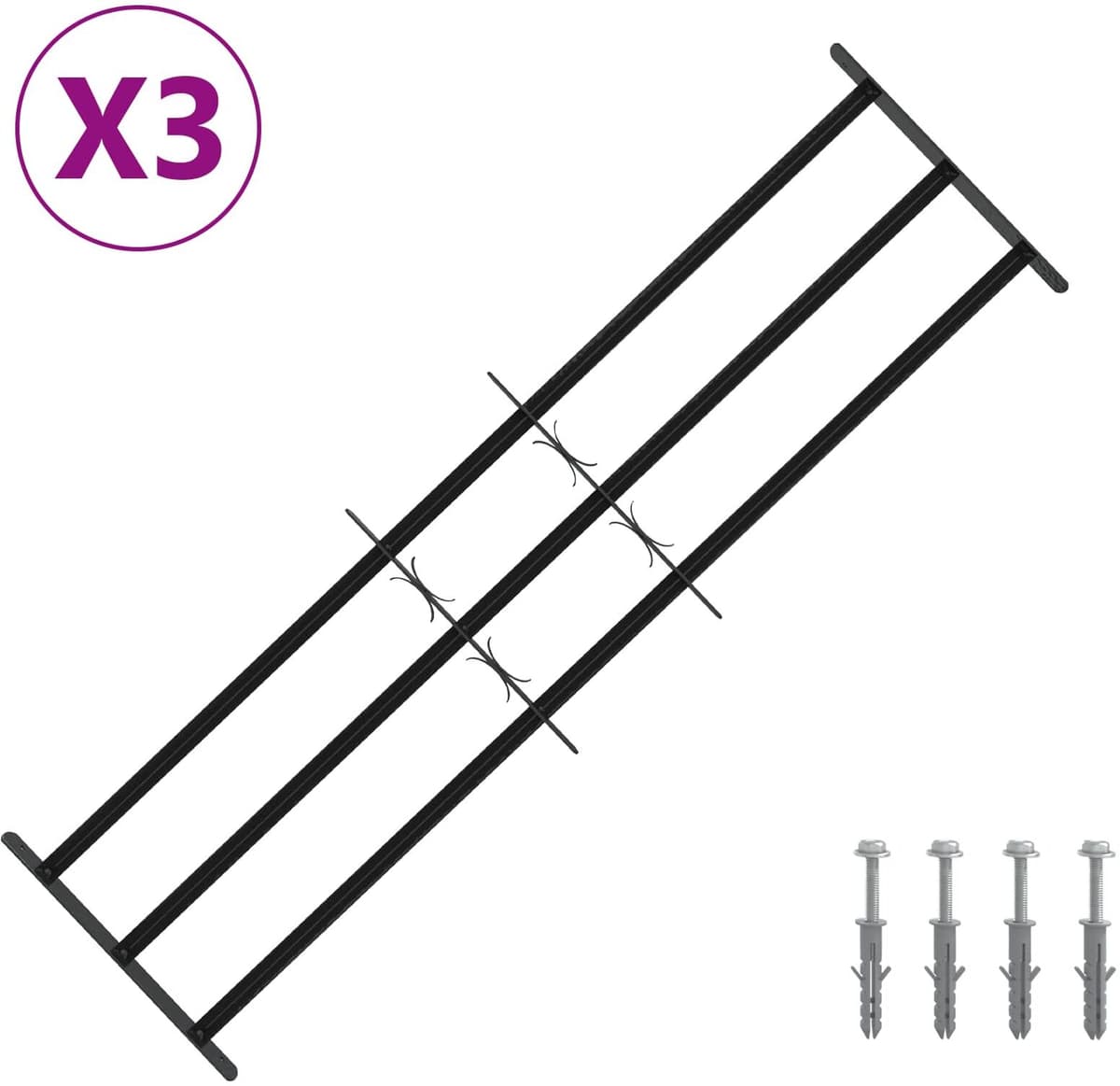 vidaXL Security Grille for Windows with 3 Crossbars 3 pc 93-174 cm