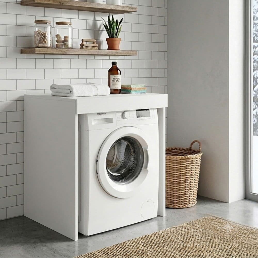Whous Mueble lavadora efecto madera blanco mate 67x68,6x97,5cm
