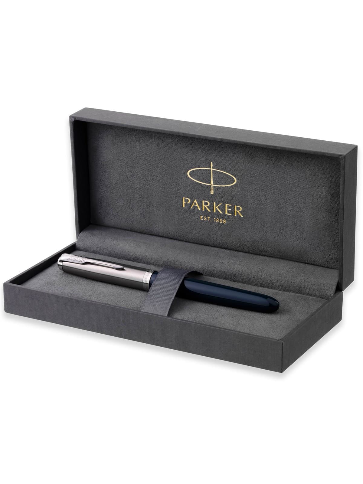 Parker 51 Füller | Nachtblauer Schaft mit Chromfarbenen Zierteilen | Füllfederhalter mit feiner Feder und schwarzer Tintenpatrone | Geschenkbox