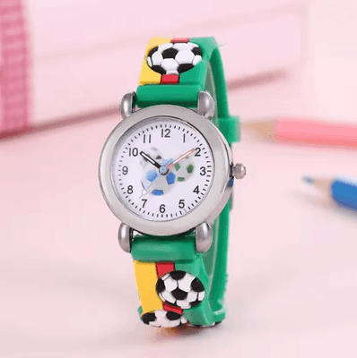 Inspire Essentials Kids Football Cartoon Quartz Watch Fun Learning Style green
