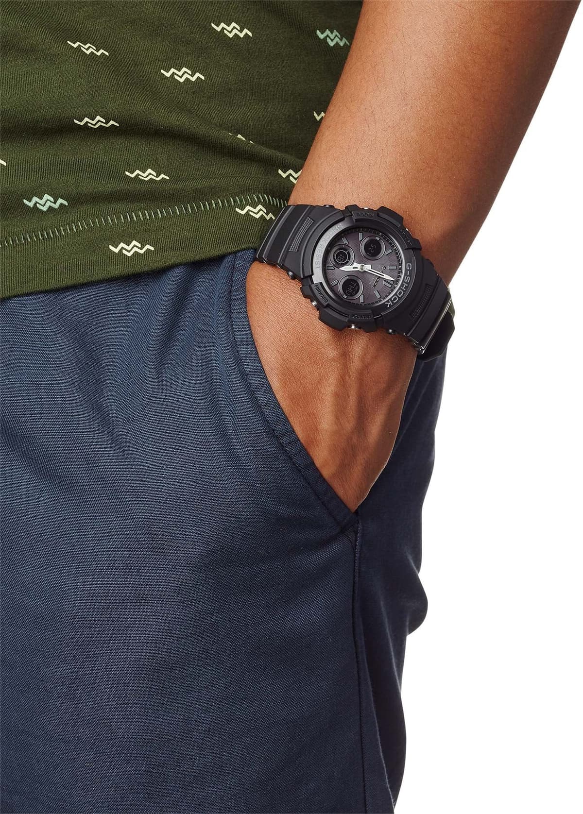 Funkchronograph CASIO G-SHOCK, schwarz (grau, schwarz, schwarz), Armbanduhren, Herren, schwarz, Funkchronograph, Solaruhr, Armbanduhr,Herrenuhr,digital bis 20 bar wasserd.Resinarmband