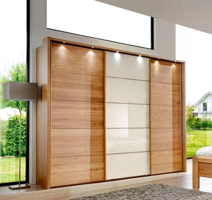 Schwebetürenschrank WIEMANN "Kufstein", braun (eiche, glas magnolie), B:300cm H:240cm, Schränke, Schwebetürenschrank, mit Glas eiche, glas magnolie B/H/T: 300cm x 240cm, Türen: 3 Stk.