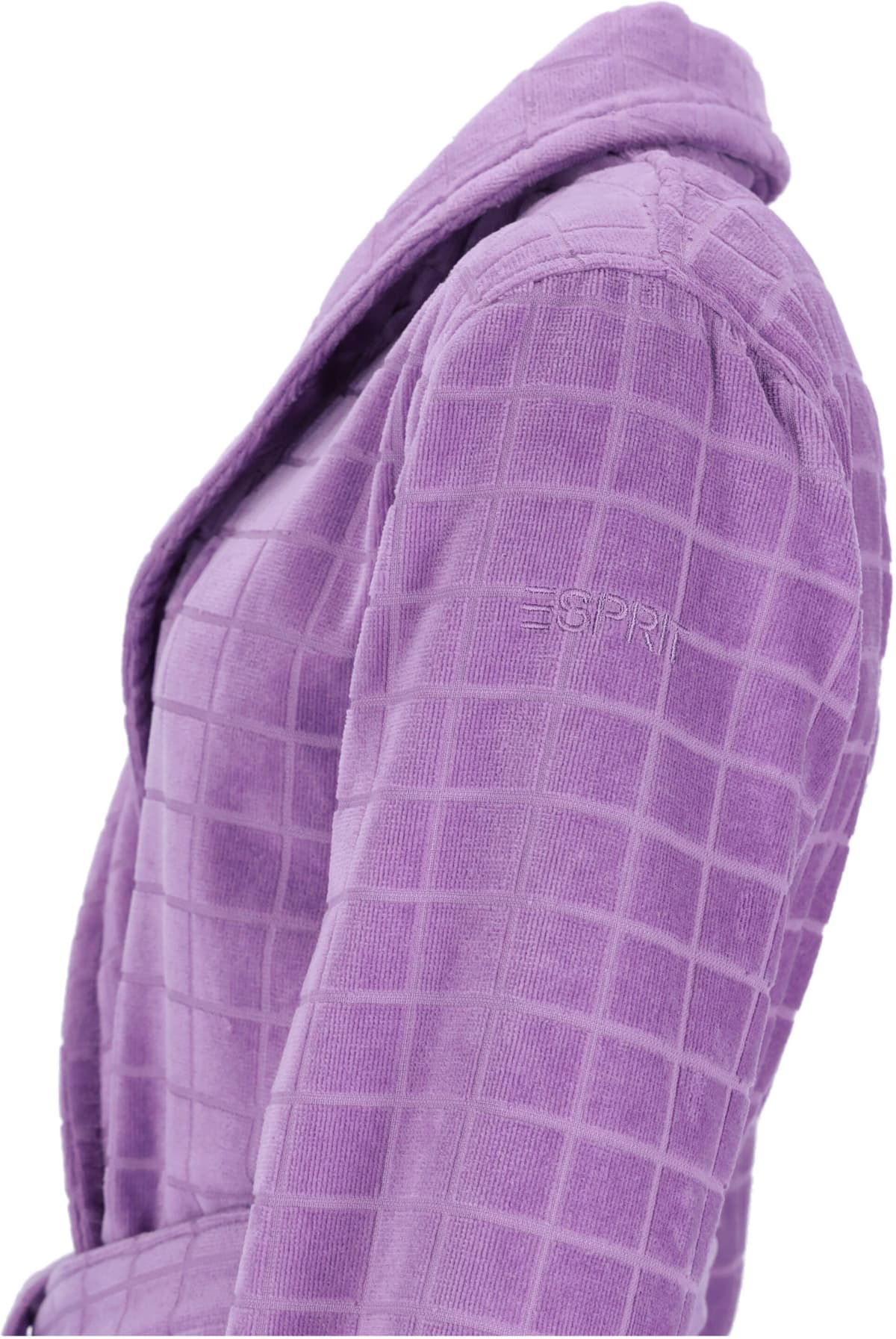 Damenbademantel ESPRIT "Mosaic, ideal für Sauna & Spa, Hotelbademantel, Morgenmantel" Gr. XL, lila (darc lila), L:110cm, Webvelours, Hausmäntel, Damenbademantel darc lila XL L: 110cm