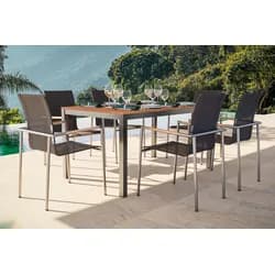 OUTFLEXX Garten-Essgruppe, natur/anthrazit, Edelstahl/Textilene/Teak, Ausziehtisch 150/200x90cm, 6 Diningsessel