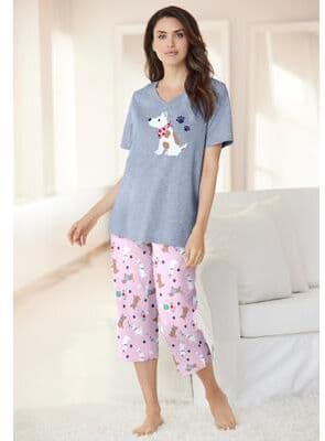 Plus Size Women's 2-Piece Capri Cotton PJ Set by Dreams & Co. in Heather Grey Spring Dog (Size 6X) Pajamas