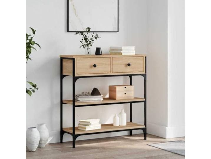 Konsolentisch Sonoma-Eiche, 72,5 x 25 x 75 cm, Holz Metallrahmen im Industrie-Stil, verstellbare Füße, Wandbefestigung im Lieferumfang enthalten, glatte Oberfläche
