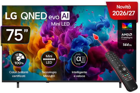 LG QNED evo AI MiniLED 75'' Serie QNED8MB 75QNED8MB6A, 4K, AI Magic Remote, HDR10 Pro, VRR 144Hz, 3 HDMI, SMART TV 2026