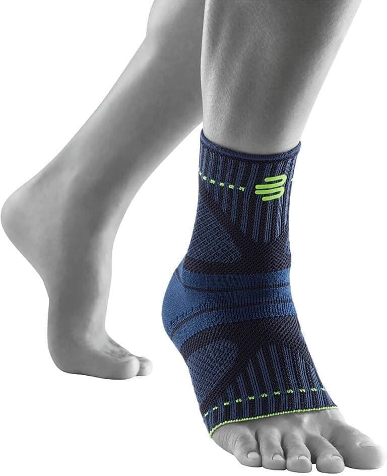 Sprunggelenkbandage BAUERFEIND "Ankle Support DYNAMIC", Gr. XS, blau (dunkelblau), Obermaterial: 57% Baumwolle, 41% Polyester, 2% Elasthan, Bandagen Sprunggelenkbandage, beidseitig tragbar, aus Baumwolle, Polyester und Elasthan dunkelblau XS
