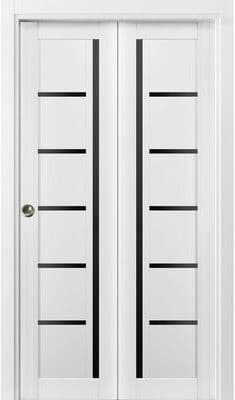 SARTODOORS Quadro 4588 White MDF Bi-Fold Closet Doors with Black Glass