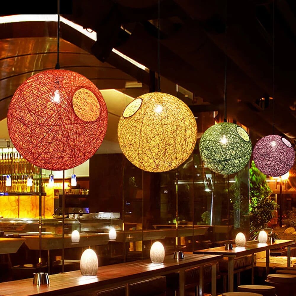 RGTink Nordic Hand-woven Rattan Pendant Lights Ceiling Chandelier Modern Hanging Lamps Restaurant Living Room Kitchen Lighting Fixtures