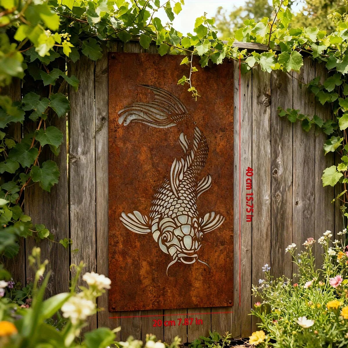 NONE 2D Flat Dragon Fish Metal Wall Art Panel, Asian Style Iron Wall Decor
