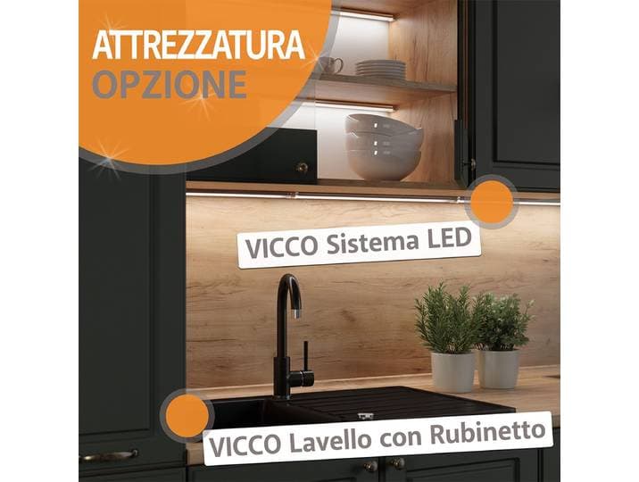 Vicco Fame-Line Keukenblok – 300 cm met hoge kast\, zonder werkblad Donkerblauw hoogglans/wit
