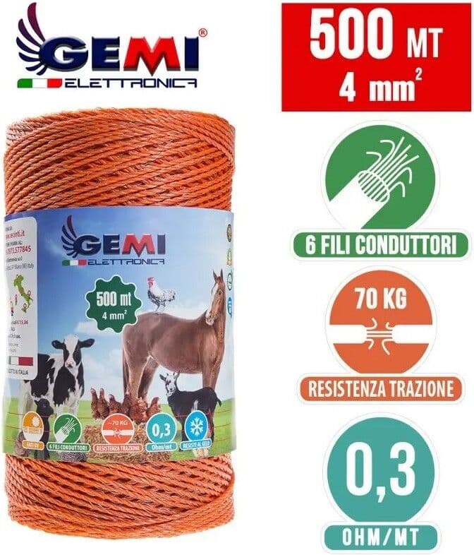 Gemi Elettronica Elektrický ohradník kompletní sada pro dobytek s napájecím zdrojem 220 v a 500 m drátu o průřezu 4 mm² gemi