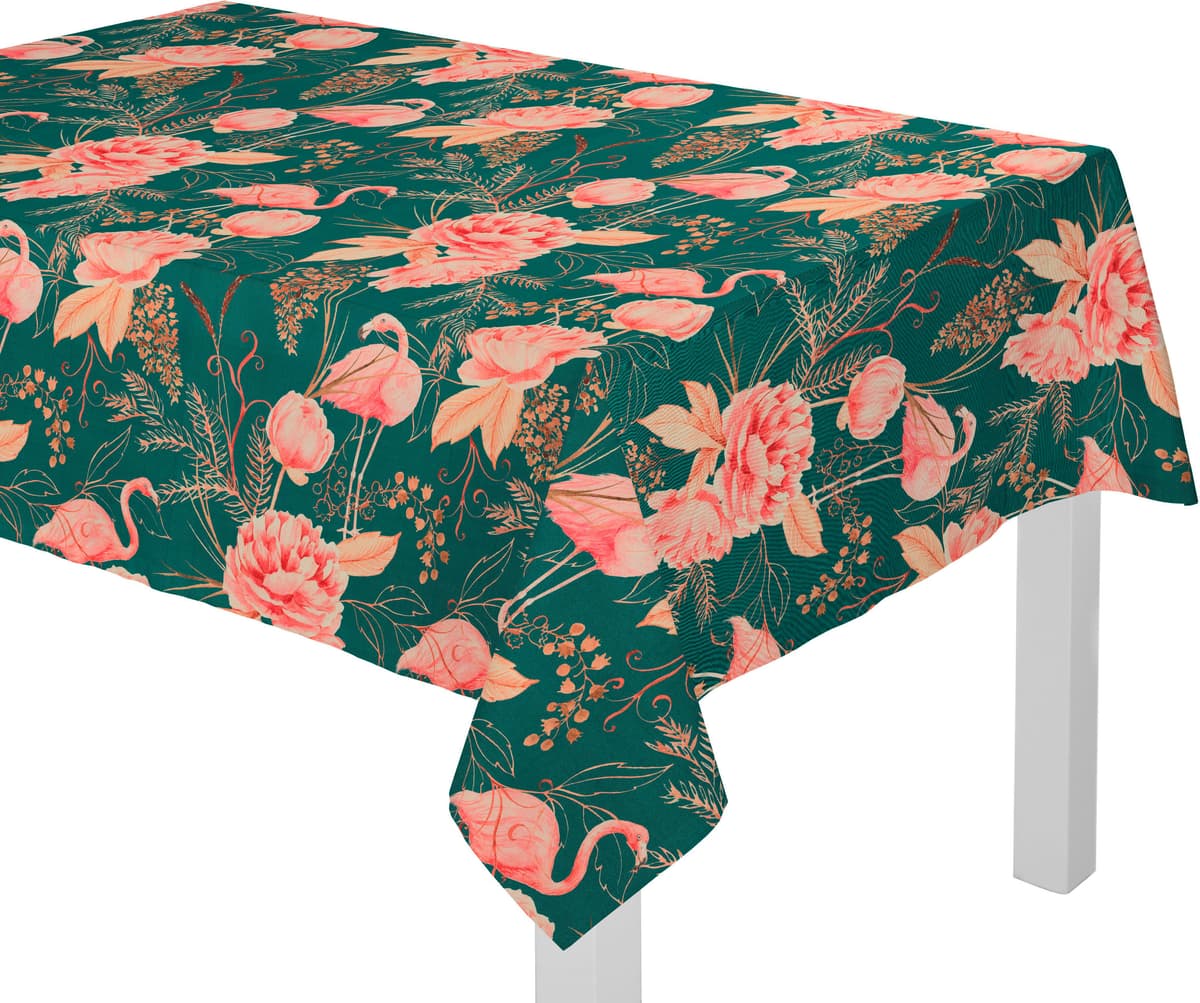 Tischdecke ADAM "Eden" Gr. 4, bunt (dunkelgrün, rosa), B:220cm L:145cm, Bio-Baumwolle, Tischdecken, Tischdecke, aus 100% Bio-Baumwolle dunkelgrün, rosa B/L: 220cm x 145cm, 1 Stk., rechteckig