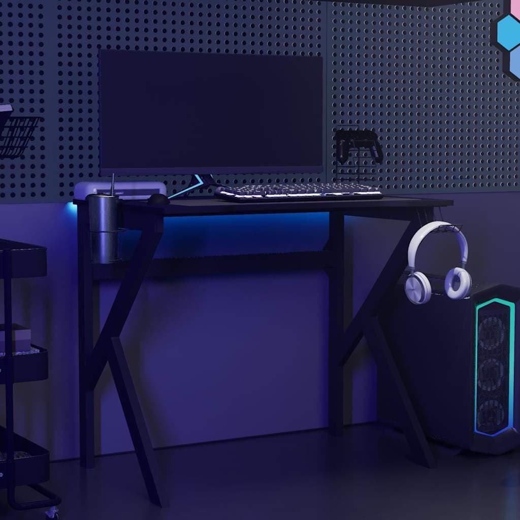 vidaXL Bureau de jeu avec pieds en forme de K Noir 90x60x75 cm
