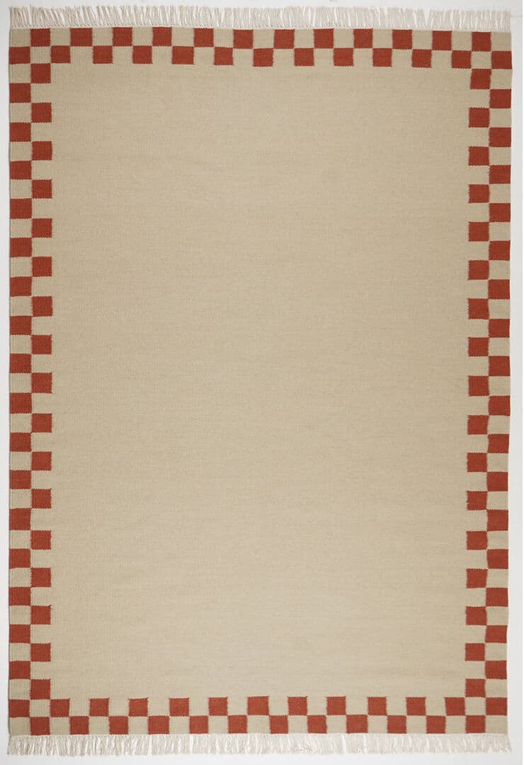 Ivy Bronx Devarious Flatweave Check Border Hand Woven Area Rug - Traditional Kilim Craftsmanship Inspired Red Rectangle 160 x 230 cm