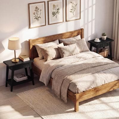 1Easylife Solid Wood Nightstand 2-Tier Narrow Bedside Table (Set of 2)