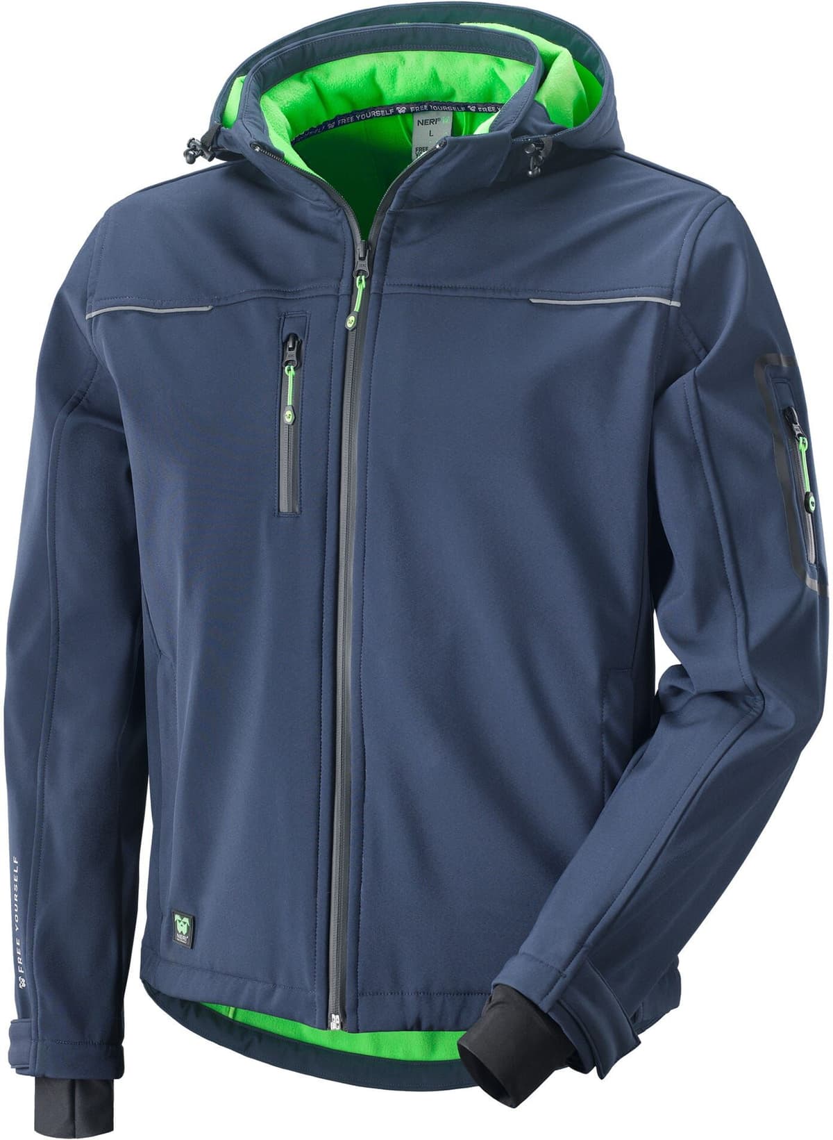 Neri GIACCA SOFT SHELL LUCERNA TAGLIA L COLORE BLU VERDE CON ZIP E CAPPUCCIO IMPERMIABILE