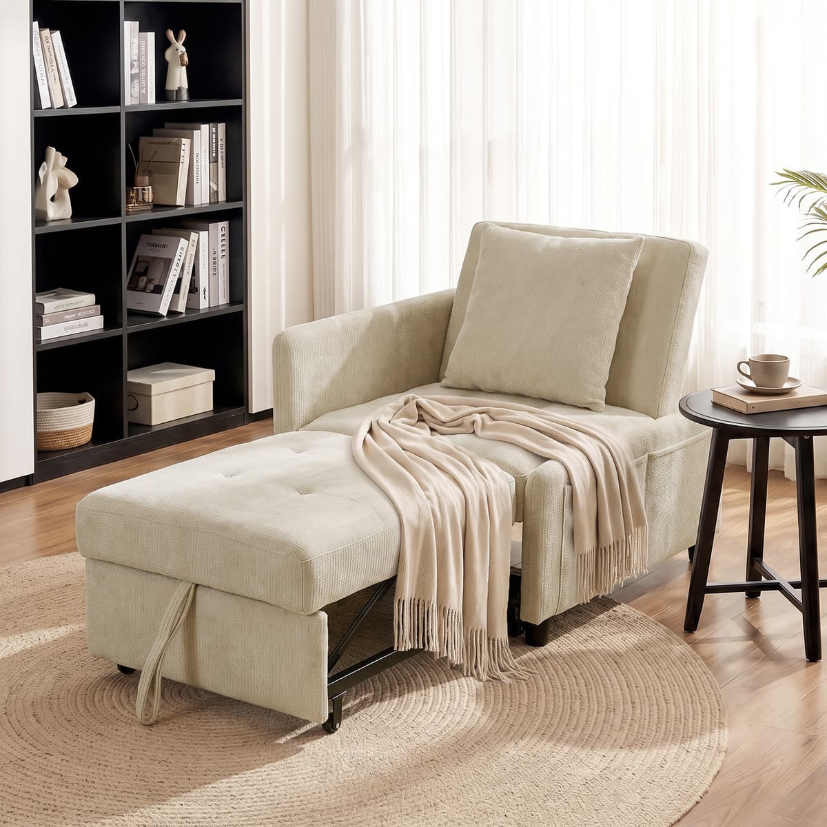 Homcom Poltrona letto 4 in 1 in ciniglia con schienale regolabile, beige   Aosom Italy