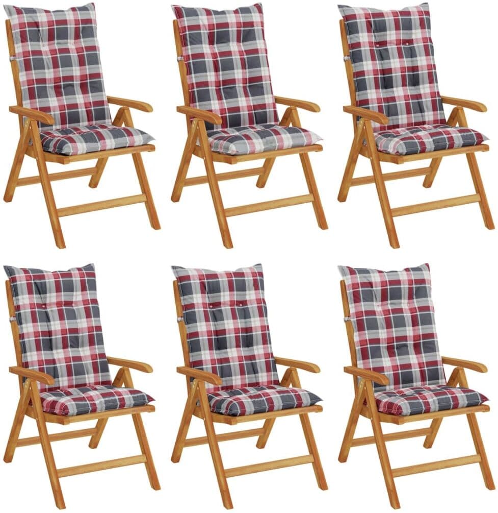vidaXL Fauteuils pliants inclinables avec coussins, 6 pièces, en bois massif de teck