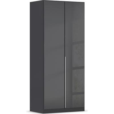 Drehtürenschrank OTTO HOME "Kleiderschrank Kleiderschränke Schrank Garderobe AGORDO mit Glasfront", grau (graumetallic, glas basalt), B:91cm H:210cm T:54cm, Holzwerkstoff, Schränke, Drehtürenschrank, durchdachte Innenausstattung, in 8 Breiten und 2...