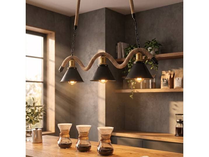 Lampes suspendues de style industriel rétro américain, en corde de chanvre et en fer forgé, lustres pour la décoration de restaurants et de bars, lampes d'éclairage