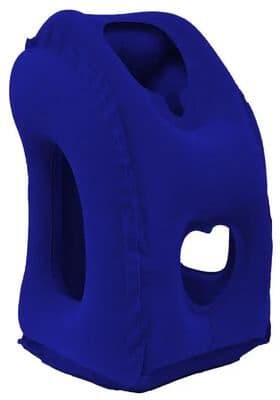 Inspire Curations Inflatable Travel Neck Pillow With Chin Support Compact Air Cushion Headrest For Plane, Car, And Office Rest b Blue