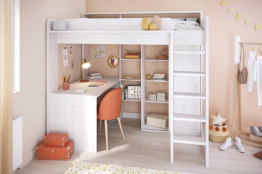 Parisot Drømmerom - Higher Loftseng Med Skrivebord Og Garderobe 90x200