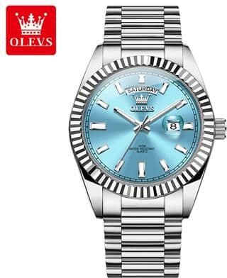 Fashion Sheath OLEVS Rose Gold Luxury Watch For Men silver Sky Blue