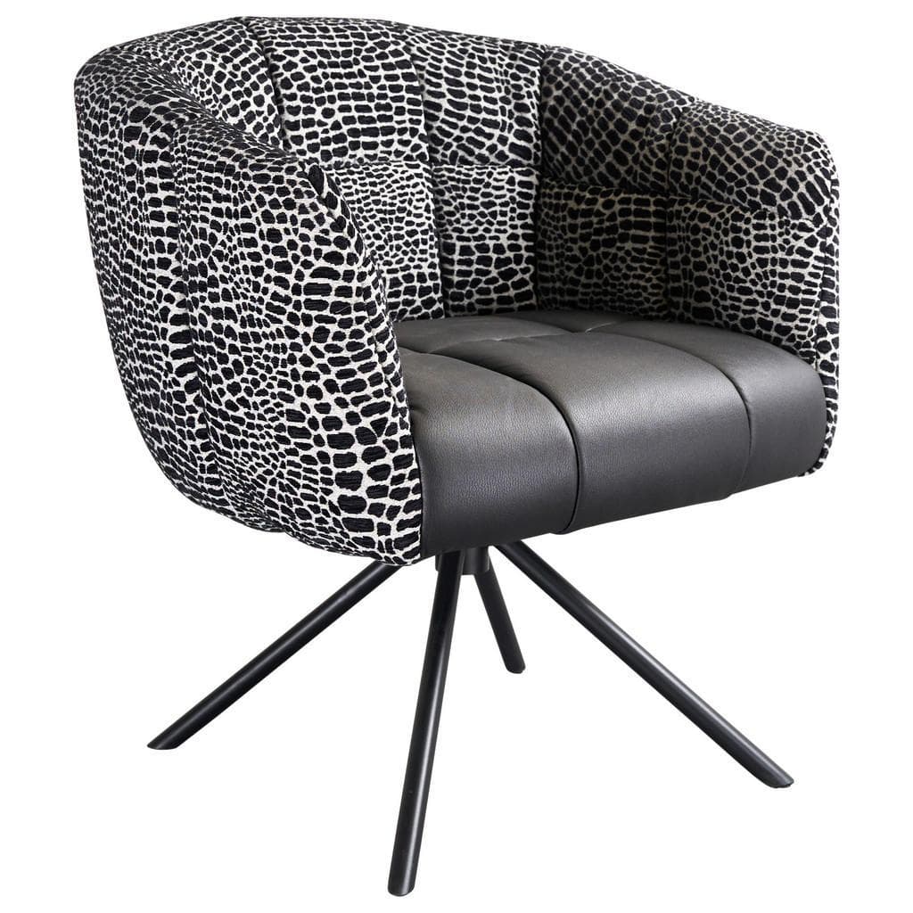 Novel Armlehnstuhl, Schwarz, Metall, Textil, Animalprint, Drehkreuz, 67x80x65 cm, Sitzfläche 360° drehbar, Esszimmer, Stühle, Esszimmerstühle, Armlehnenstühle